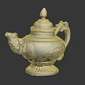 Ancient Silver Teapot With Intricate Carvings Dragon Handle Spout And Ornate Lid