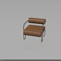 Modern Orange Leather Chair With Metal Armrests Legs And Contemporary Sleek Design