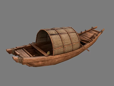 Traditional Wooden Boat With Bamboo Canopy And Wooden Hull Structure Design 3d model