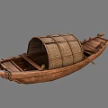Traditional Wooden Boat With Bamboo Canopy And Wooden Hull Structure Design