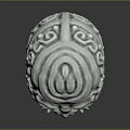 White Carved Sculpture Featuring Intricate Facial Patterns Exaggerated Eyes And Sharp Teeth