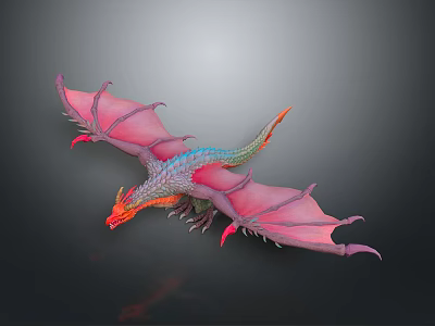 Vibrant Mythical Dragon With Pink Wings And Colorful Scales In Flight 3d model