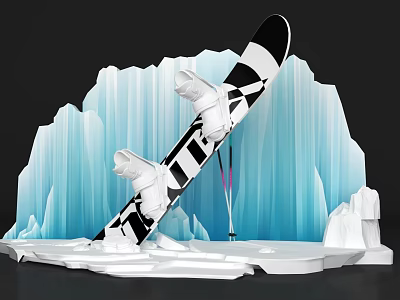 Winter Themed Photo Spot With Snowboard Iceberg And White Snow Piles 3d model