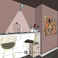 Modern Luxurious Hotel Room With Pink Walls Chandelier And Black White Photo Wall
