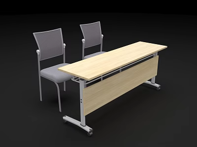 Light Wood Conference Table With Gray Chairs And Rolling Wheels For Office 3d model