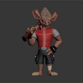 3D Fantasy Character With Large Ears Red Vest Black Shorts Holding Blaster In Standing Pose