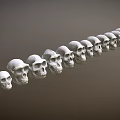 3D Rendered Multiple Human Skulls Arranged in a Line Against Gray Background