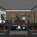 Modern Office Interior Design With Wooden Bookshelves Executive Desk Leather Chairs And Indoor Plant