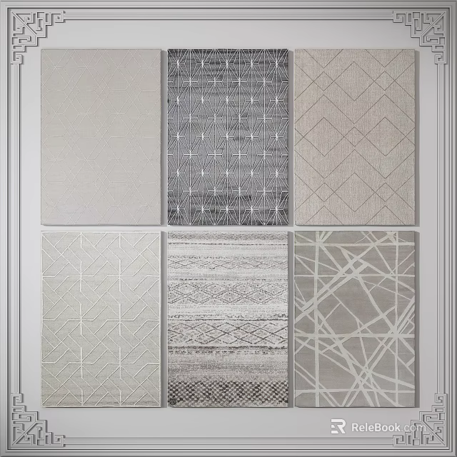 Modern Square Rugs With Various Geometric Patterns and Textured Designs 3d model