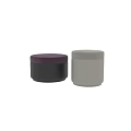 Set Of Three Modern Round Purple And Beige Velvet Ottoman With Black Base
