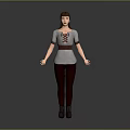 Detailed Female Character With Companion Creature In Gray Top Red Pants And Leather Boots