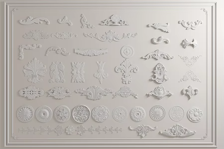 French carved plaster line Roman column lamp panel corner plaster components 3d model