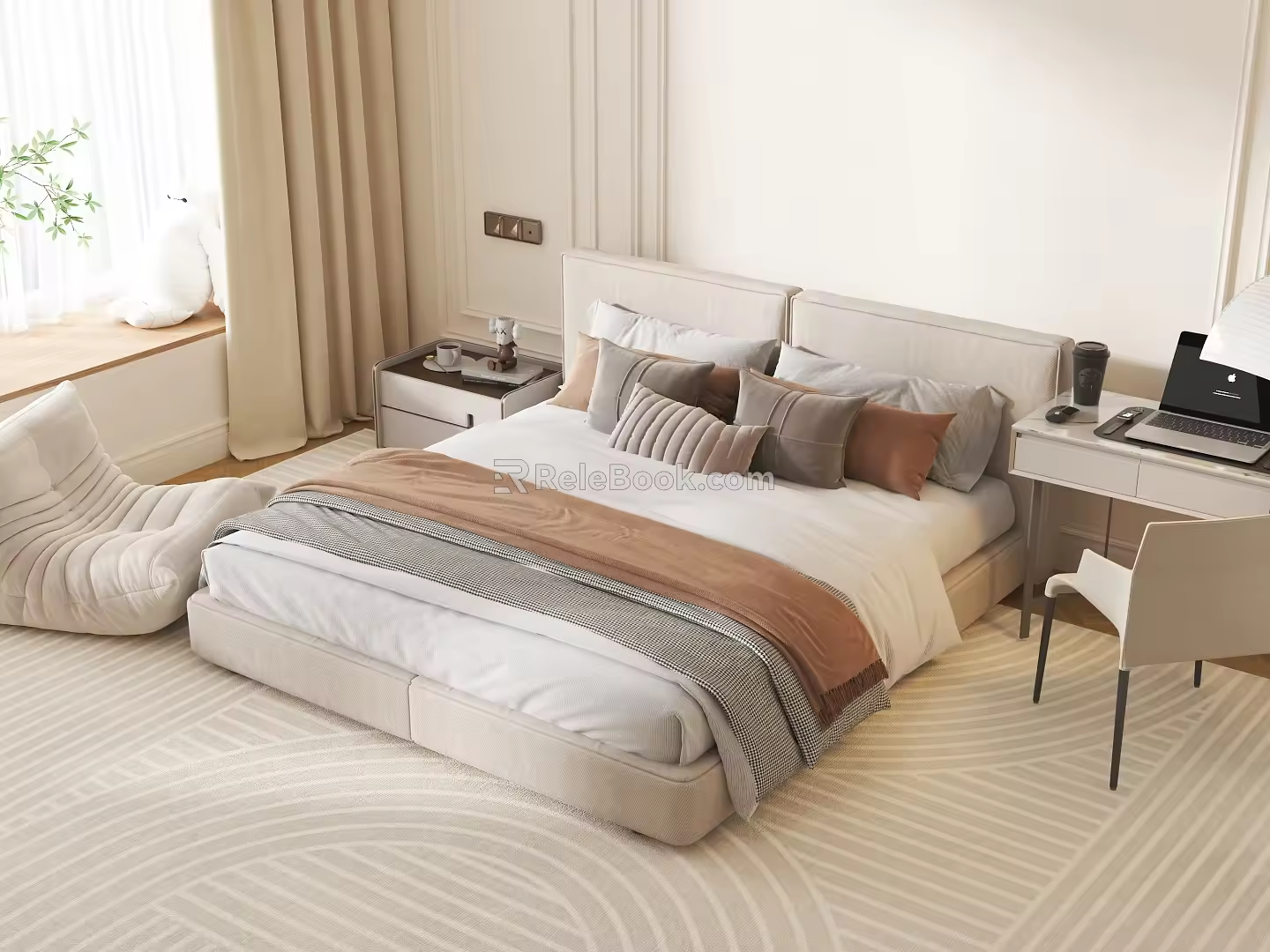 Minimalist Cream Style Storage Bed Simple Retro Wave Bed 2023 New Master Bedroom Double Size 3d model