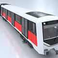 Modern White and Red Metro Train Design With Sleek Front View And Windows
