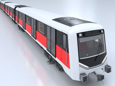 Modern White and Red Metro Train Design With Sleek Front View And Windows 3d model