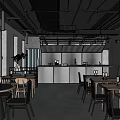 Modern Restaurant Interior Design With Tables Chairs Bar Counter And Windows 3d model
