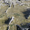 Natural Garden Landscape With Mountain Terrain Undulating Slopes And Green Vegetation