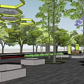 Urban Public Square Design With Hexagonal Pavement Trees Seating And Red Walkway 3d model