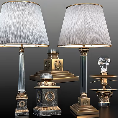 Elegant Table Lamps With Glass Columns Gold Base And Decorative Lampshades 3d model