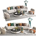 Modern Sofa And Coffee Table Set With Colorful Cushions Accent Chairs Area Rug And Greenery