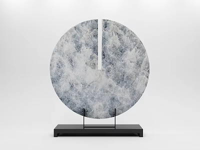 Gray White Textured Circular Split Design Decorative Ornament Set With Black Stand 3d model