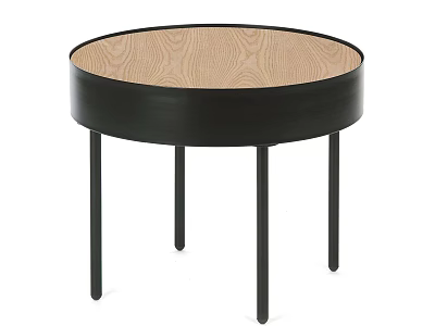 Round Coffee Table With Wooden Grain Top And Black Frame Four Legs 3d model