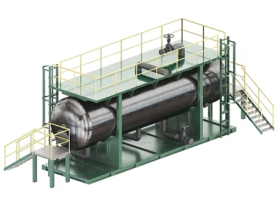 Industrial Equipment Large Cylindrical Tank With Green Frame And Yellow Railings 3d model