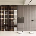 Modern Minimalist Dark Brown Wooden Display Cabinet With Open Glass Doors Shelves And Decorations