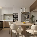 Modern Living And Dining Room Interior With Beige Sofa Wooden Panel And Large Window