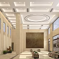 Elegant Spacious Hotel Lobby Interior With Ceiling Design Large Windows And Artwork