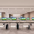 Modern School Classroom With Computers Desks Chairs And Large Windows For Bright Learning Space 3d model