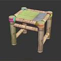 Natural Wooden Stool With Simple Design Striped Seat And Sturdy Legs
