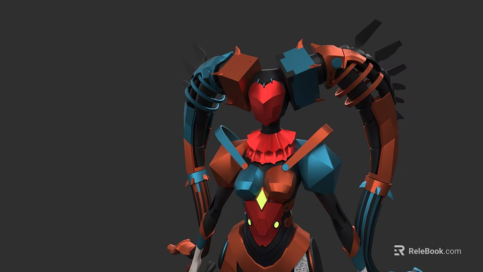 Game and Movie Character With Red Blue Mechanical Armor and Weapon 3d model 