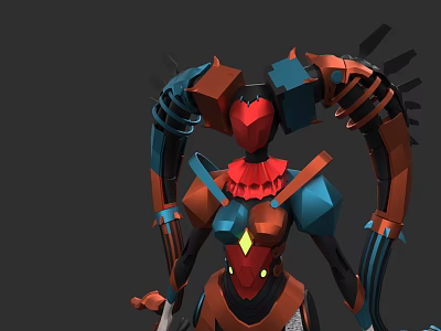 Game and Movie Character With Red Blue Mechanical Armor and Weapon 3d model