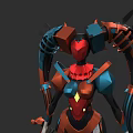 Game and Movie Character With Red Blue Mechanical Armor and Weapon