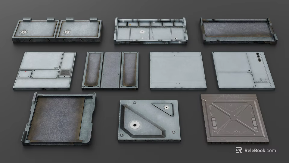 Industrial Equipment Metal Plate Components With Various Shapes And Holes For Industrial Use 3d model 