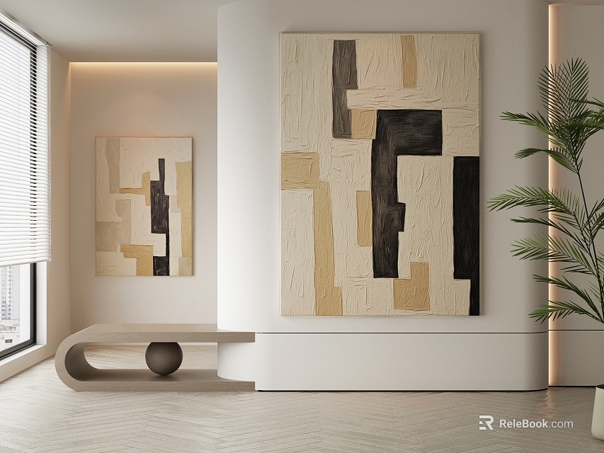Modern Abstract Painting With Neutral Tones For Interior Wall Decor And Living Space 3d model 