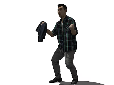 Man Wearing Plaid Shirt Standing And Holding Jacket In Hand With Casual Posture 3d model