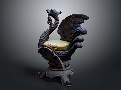 Carved Swan Shaped Sculpture Chair With Iron Base And Upholstered Seat 3d model