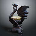 Carved Swan Shaped Sculpture Chair With Iron Base And Upholstered Seat