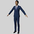 A Man Wearing Blue Suit Standing With Arms Outstretched Against Gray Background