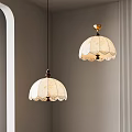 Elegant White Lace Shade Pendant Light With Gold Base Hanging In Room