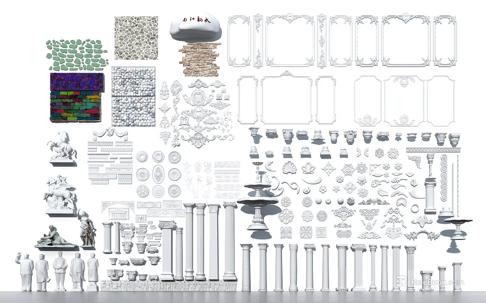 Intricate Carvings With Decorative Patterns Frames Columns And Design Elements 3d model 