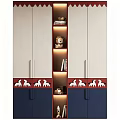 Modern Stylish Bookcase with White Red Blue Sections Illuminated Shelves and Decorative Items Books Figurine
