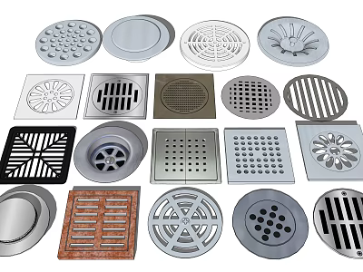 Different Types Of Bathroom Floor Drains With Various Patterns And Designs 3d model
