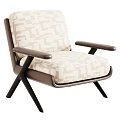 Modern Soft Boucle Upholstered Leisure Chair With Leather Armrests And Sturdy Solid Wood Base