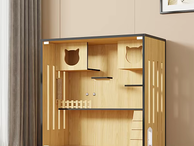 Modern Wooden Cat Furniture With Cat Face Openings Shelves And Stairs 3d model