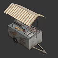Fresh Hot Dog Street Food Cart With Striped Awning And Condiments