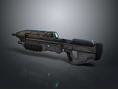 Futuristic Sci Fi Weapon Design Modern Rifle with Green Lights and Sleek Black Body 3d model