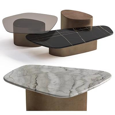 Contemporary Coffee Tables With Marble Glass Tops And Sleek Metal Bases 3d model